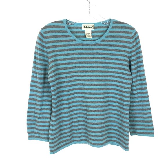L.L. Bean Sweaters - Womens Size Small LL Bean Blue Gray Pure Cashmere Striped Pullover Sweater
